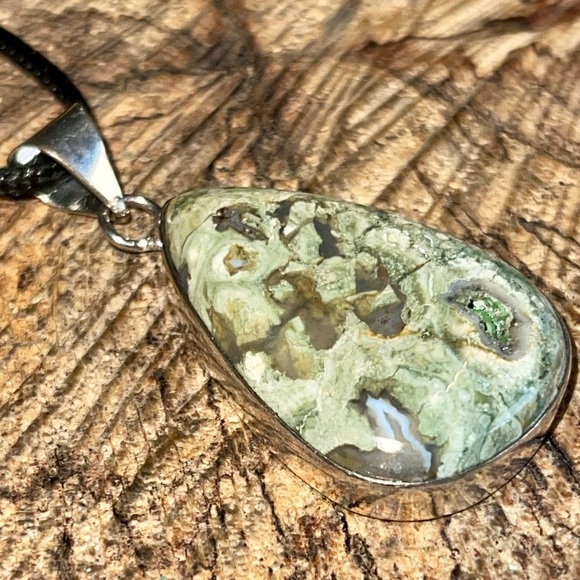 Green Rainforest Jasper Rhyolite Pendant 2” - Picture 8 of 11